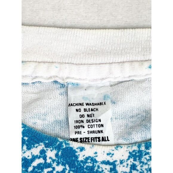 Vintage Floral T-Shirt One Size All Over Print Blue White Pink Single Stitch - Picture 4 of 7